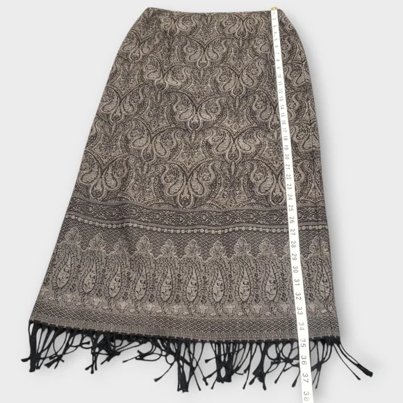 Talbots Black & Brown Paisley Wool Maxi Skirt – Fringe Hem Size 6 - Picture 12 of 14